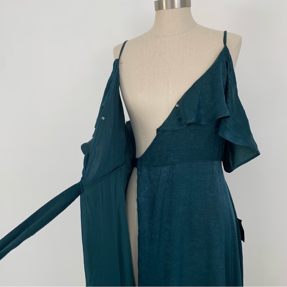 Lulus Moriah Emerald Green Satin Wrap Maxi Dress Emerald Green Medium - Picture 13 of 15
